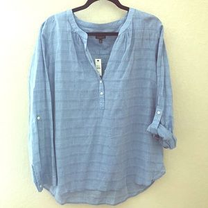 NWT Talbots XL Chambray Rolled Sleeve Blouse